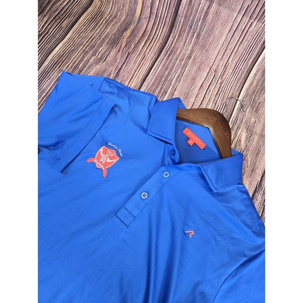Redvanly Polo Shirt Mens Medium‎ Blue VGF Foundation Striped Sleeve Performance